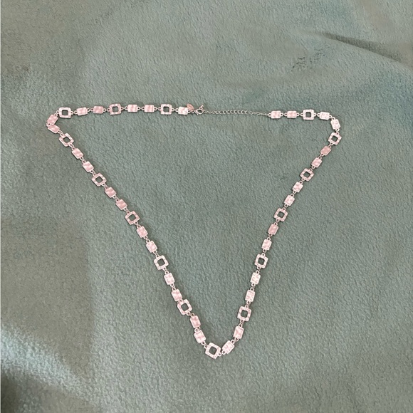 Long 33.25"-36.25" Silver Toned  Flat Rectangle  and Square Link Chain Necklace - Picture 4 of 9